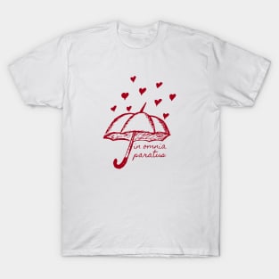 In Omnia Paratus Umbrella with hearts T-Shirt